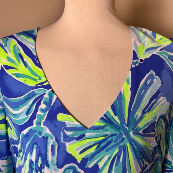 LILLY PULITZER Floral Tropical Print Long Sleeve Midi Dress BLUE / SIZE 8 - Picture 7 of 14